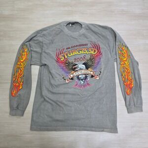 Basix‎ Sturgis SD 2008 Black Hills Rally Flame Sleeve Eagle Size Medium